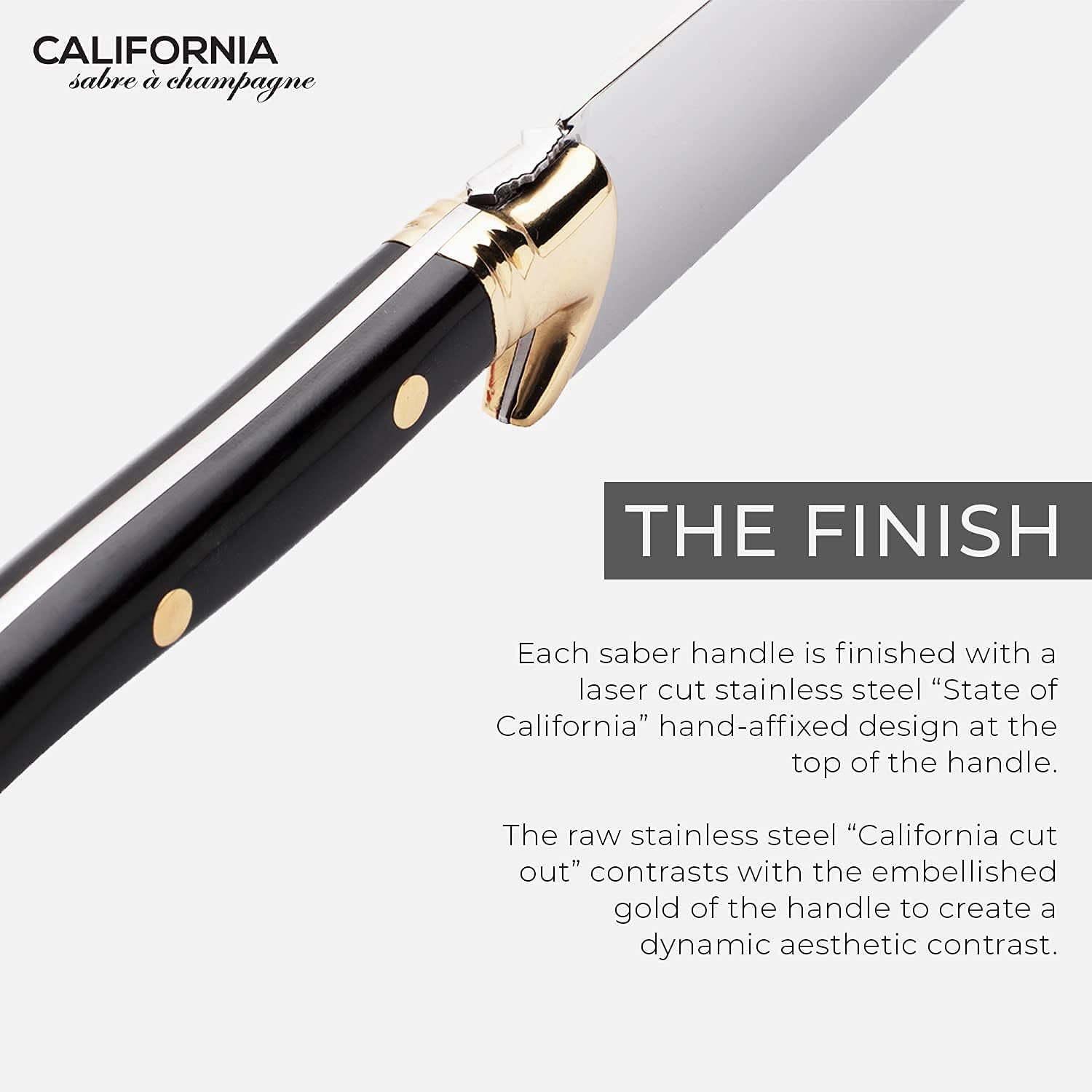 California Champagne Saber Company – Madera negra – Espada hecha a mano en estilo francés Laguiole – Empaquetada en elegante caja de madera de roble