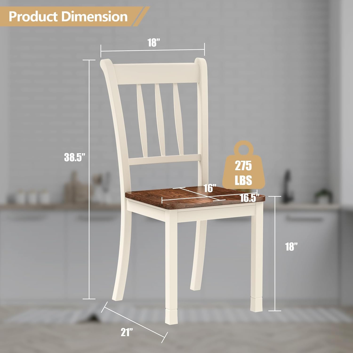 POWERSTONE Juego de 2 sillas de comedor, sillas de comedor de madera con asiento en forma de W, sillas de cocina para cocina y comedor (blanco)