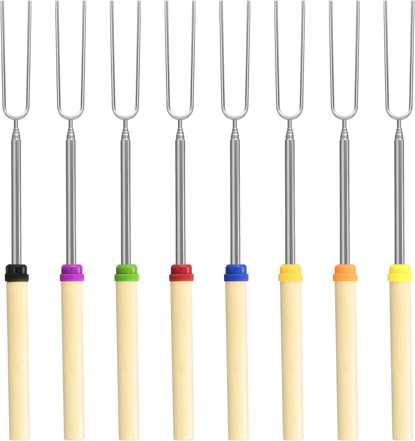 Juego de palitos para asar malvaviscos, paquete de 581224 pinchos extensibles de metal de 32 pulgadas de largo con mango de madera, para malvavisco,