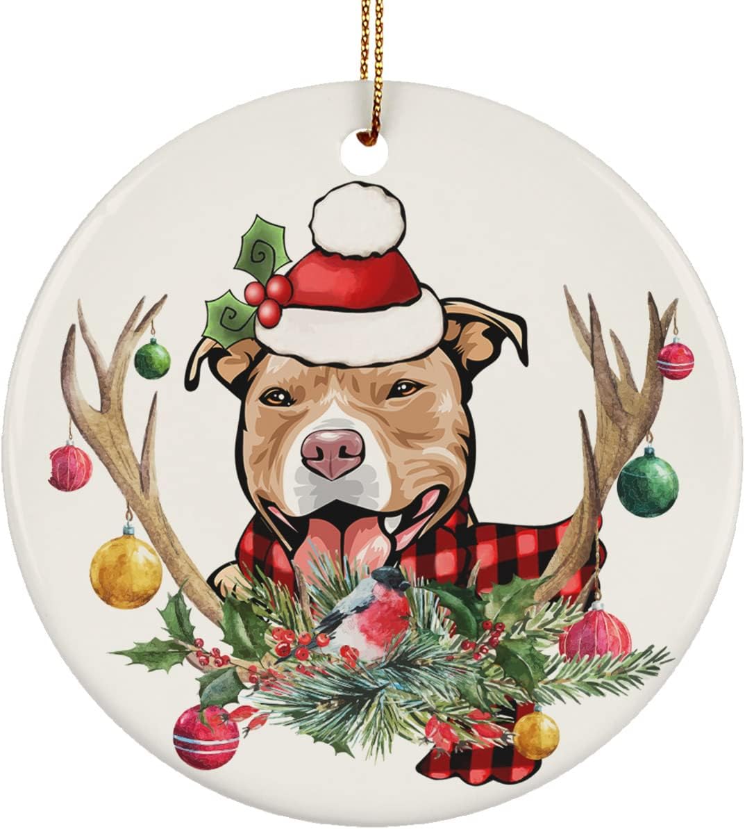 Lindo adorno de Navidad de Pitbull marrón para regalo de árbol de pino para colgar, divertido Pit Bull perros amantes de las mascotas, adornos