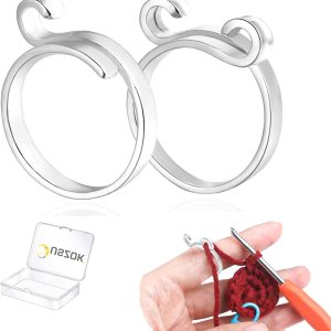 Juszok Anillo de ganchillo ajustable para dedo, anillo de tejer trenzado con caja de plástico, anillos de tensión para tejer, accesorios de tejer, 2 Juszok Anillo de ganchillo ajustable para dedo, anillo de tejer trenzado con caja de plástico, anillos de tensión para tejer, accesorios de tejer, 2