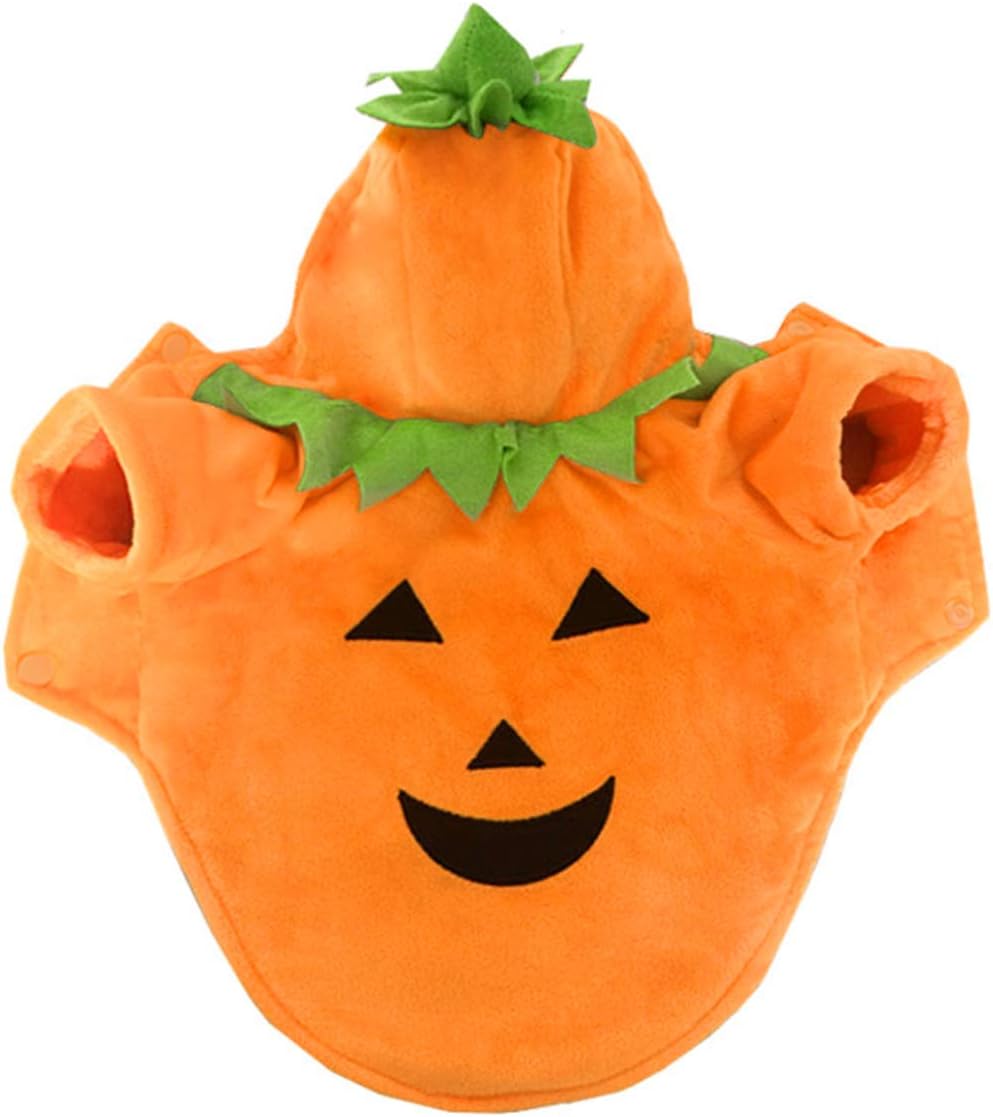 Disfraz de calabaza de Halloween para perro, gato, trajes de cosplay para mascotas, ropa de forro polar con capucha, suéter, abrigo, disfraces de
