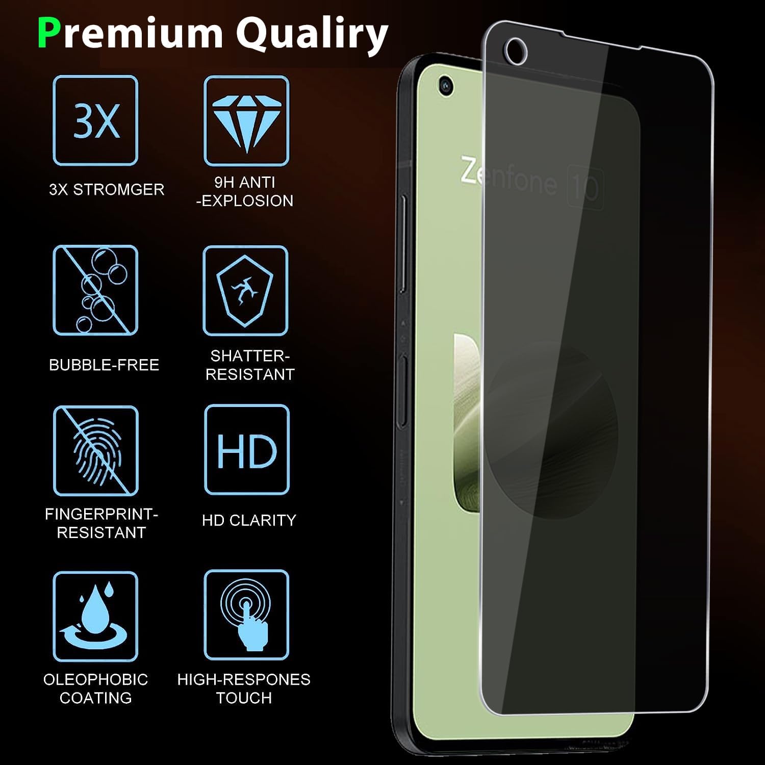 Paquete de 2+2 para Asus Zenfone 10 (2023) Protector de pantalla de vidrio templado de privacidad y protector de lente de cámara, antiespías,