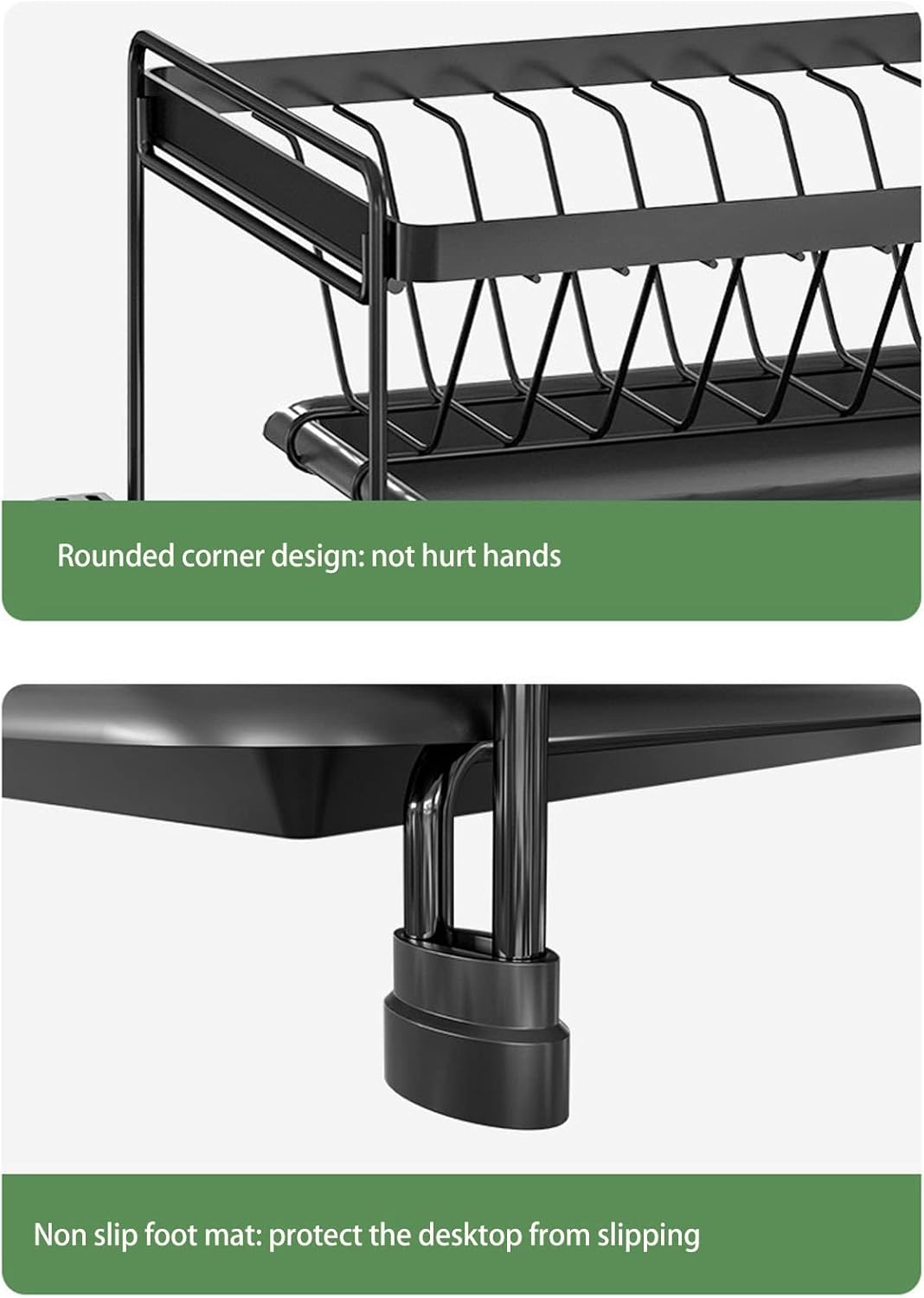 Escurridor de platos con escurridor de platos grande de 2 niveles con soporte para utensilios, estante para tazas, colador de disco de acero al