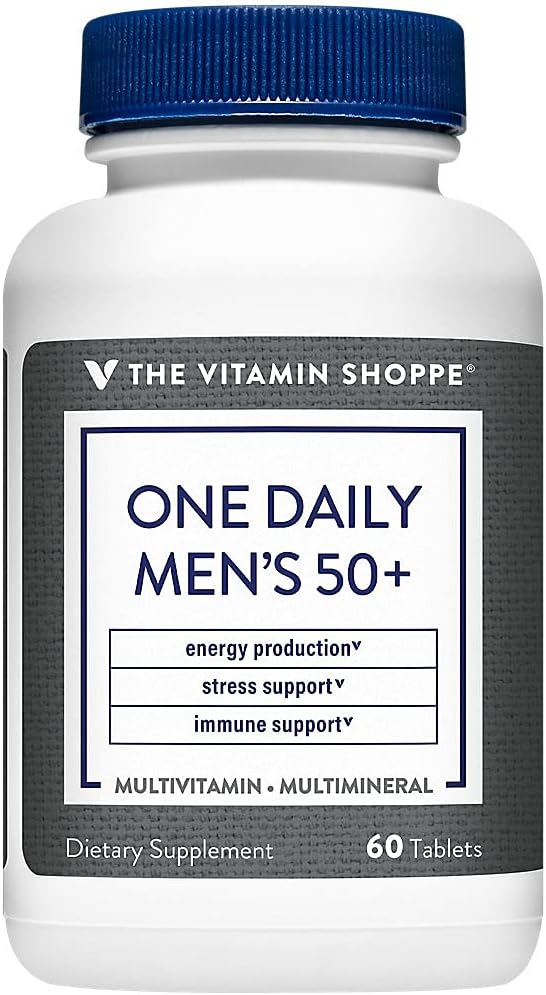 The Vitamin Shoppe One Daily Men’s 50+ Multivitamin, 2,000IU Vitamina D3 Multi-Mineral, Suplemento antioxidante que apoya la producción de energía,