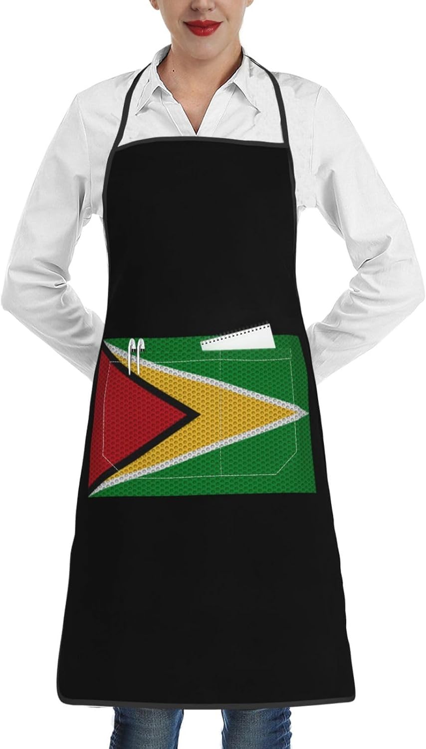 Delantal de la bandera de Guyana impermeable con bolsillos, delantal de cocina para cocinar, delantal de chef para hombres y mujeres, Blanco