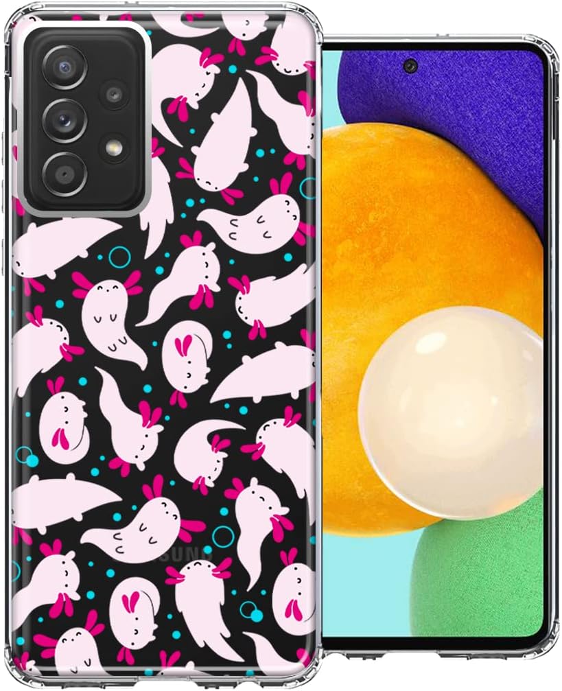 MUNDAZE – for Samsung Galaxy A53 Pink Happy Swimming Axolotls Polka Dots Case Slim Hybrid Shockproof Hard Shell Soft TPU Heavy Duty Protective Phone