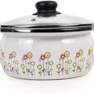 Esmalte En Acero Olla De 4.2 Cuartos Con Una Tapa De Vidrio – Flores Esmaltadas Multicolor Esmalte En Acero Olla De 4.2 Cuartos Con Una Tapa De Vidrio – Flores Esmaltadas Multicolor