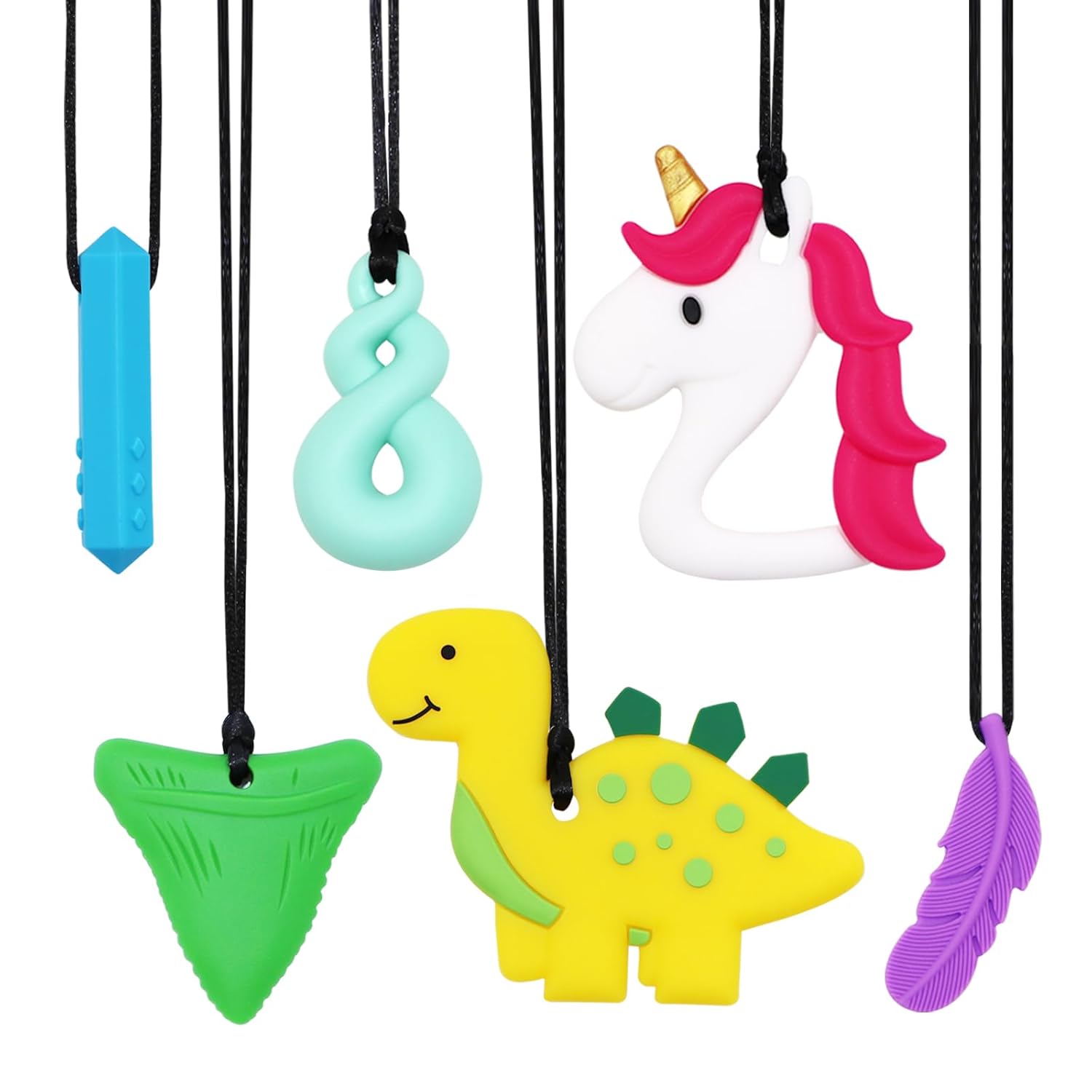Collares masticables para niños sensoriales, paquete de 6 collares masticables para niños o niñas con TDAH o necesidades especiales, juguetes