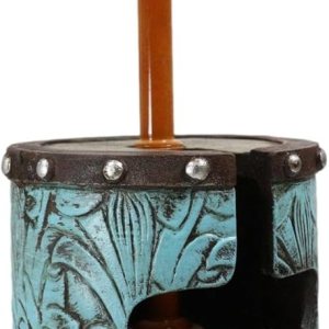 Ebros Gift Juego de 2 piezas para limpiar el inodoro con diseño floral de cuero sintético turquesa occidental rústico vintage y soporte para base Ebros Gift Juego de 2 piezas para limpiar el inodoro con diseño floral de cuero sintético turquesa occidental rústico vintage y soporte para base
