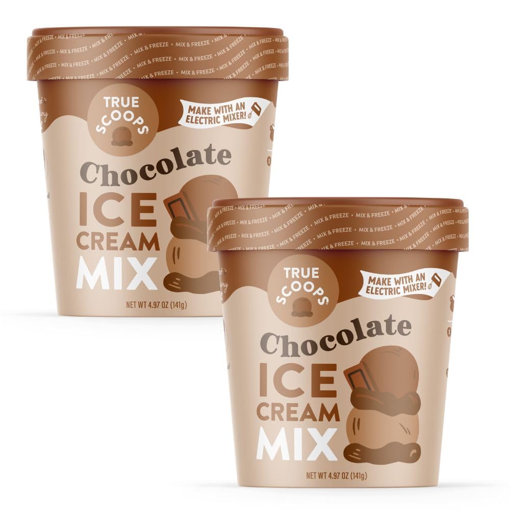 True Scoops Paquete de 2 mezclas de helado de chocolate. Añade un ingrediente la mitad y la mitad. Hace 1 pinta de helado casero de primera calidad