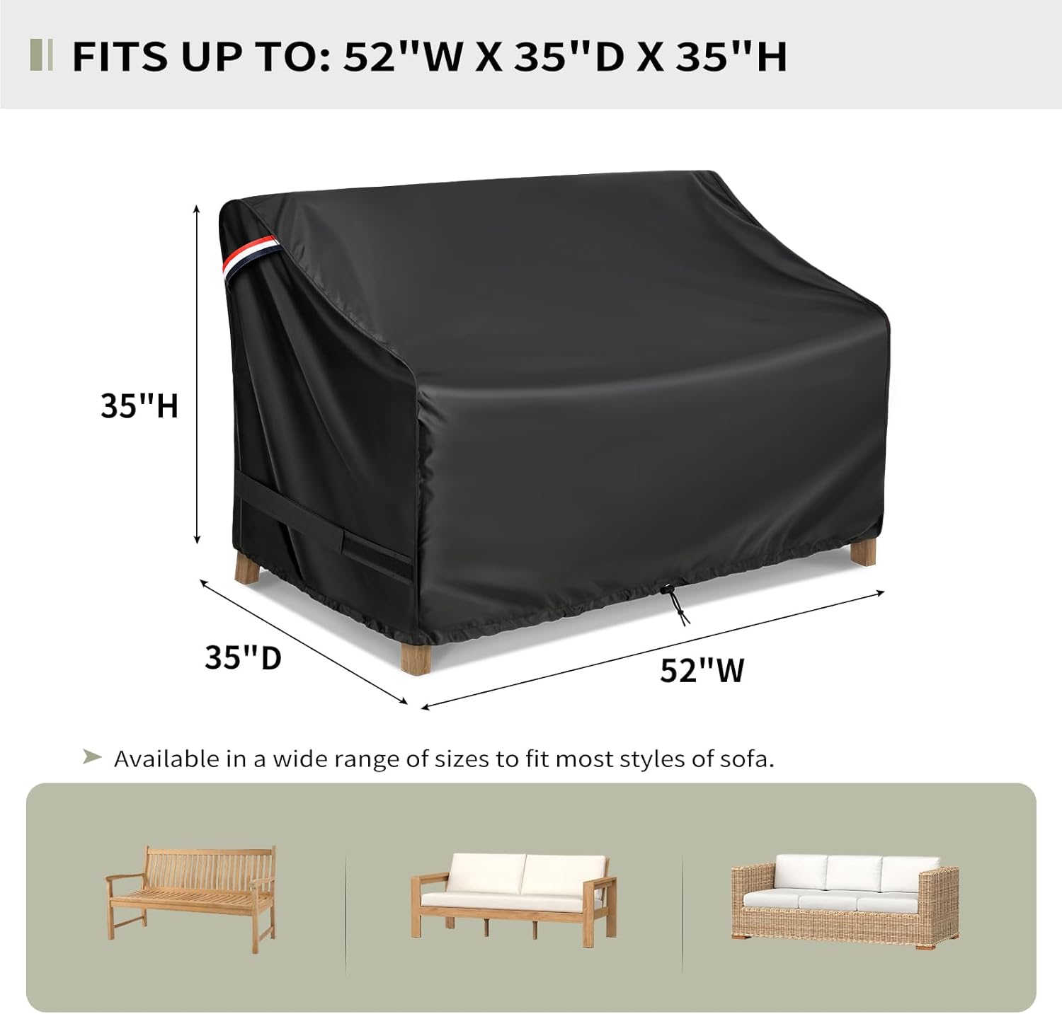 KylinLucky Fundas impermeables para sofá biplaza de patio, 52 pulgadas de ancho x 35 pulgadas de profundidad x 35 pulgadas de alto, funda de sofá