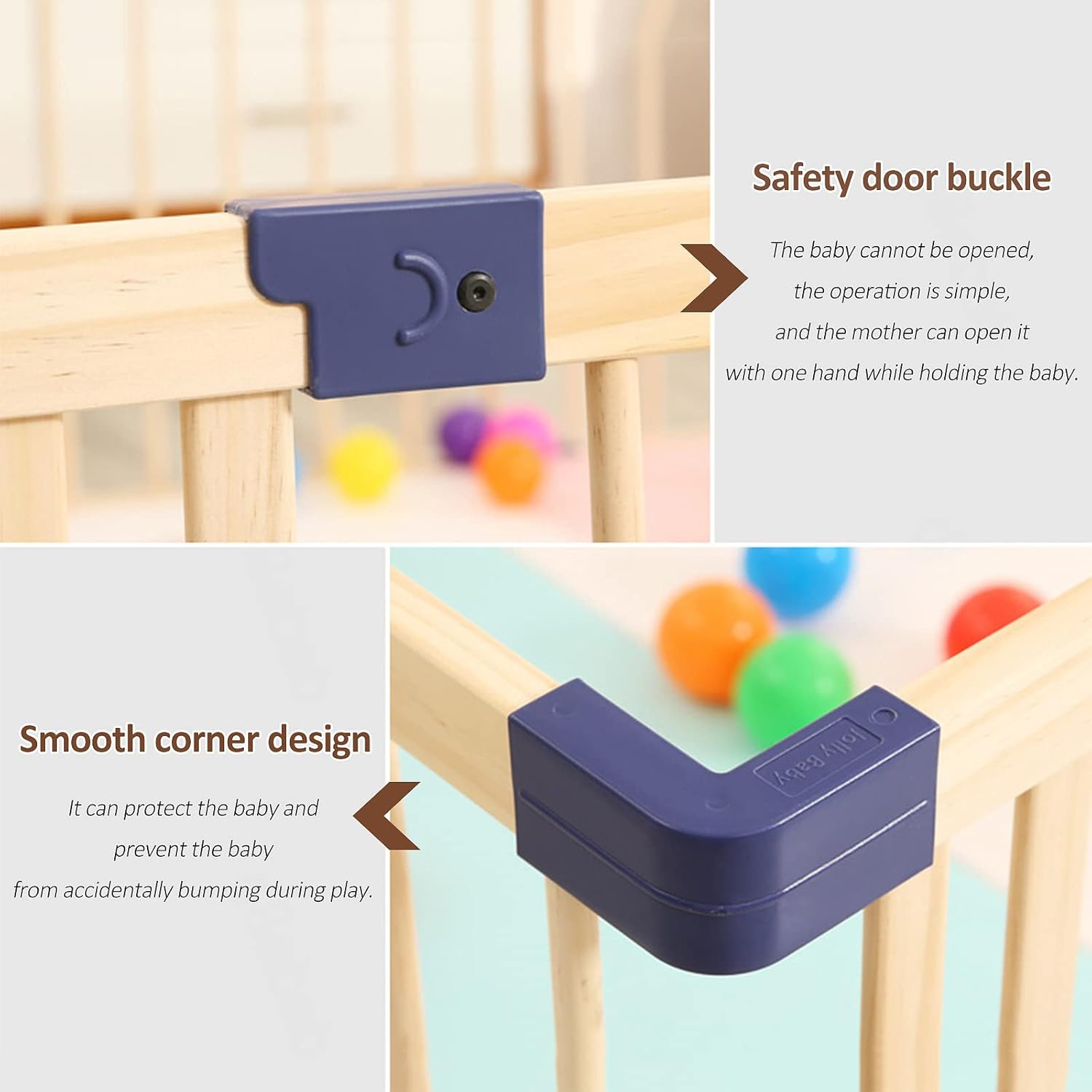 Jolan Corralito para bebés de madera, fácil de instalar y quitar, corralito de seguridad para niños pequeños con puerta, cerca de centro de