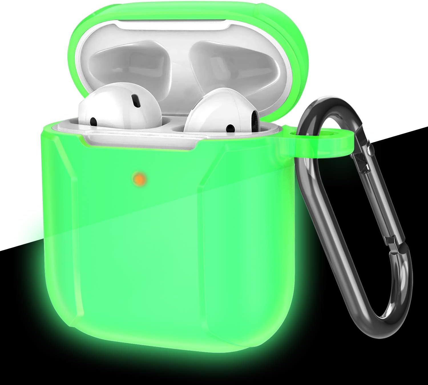 Fintie Funda para AirPods 2 y 1, funda protectora de silicona de alta calidad a prueba de golpes con llavero LED frontal visible compatible con