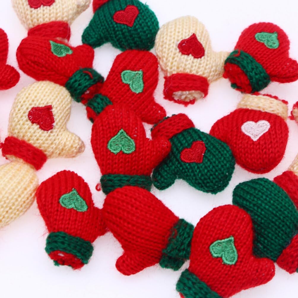 EXCEART Mini guantes de punto de Navidad, 16 unidades, guantes de Papá Noel, para hacer muñecas, decoración para botellas de vino, sombrero para