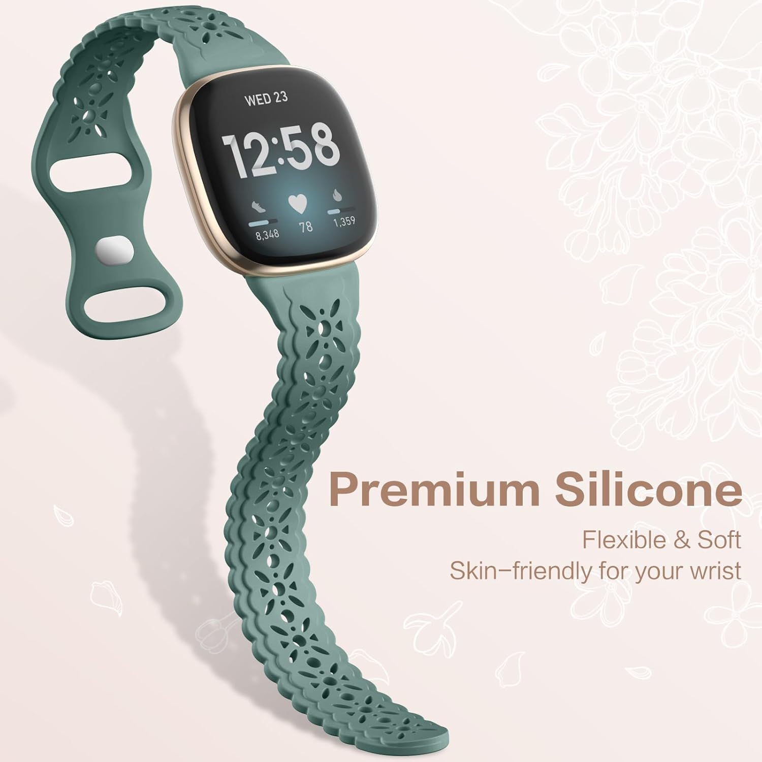 Dirrelo Paquete de 4 correas de silicona de encaje compatibles con Fitbit SenseFitbit Versa 3 bandas mujeresFitbit Versa 4 bandasSense 2 bandas,