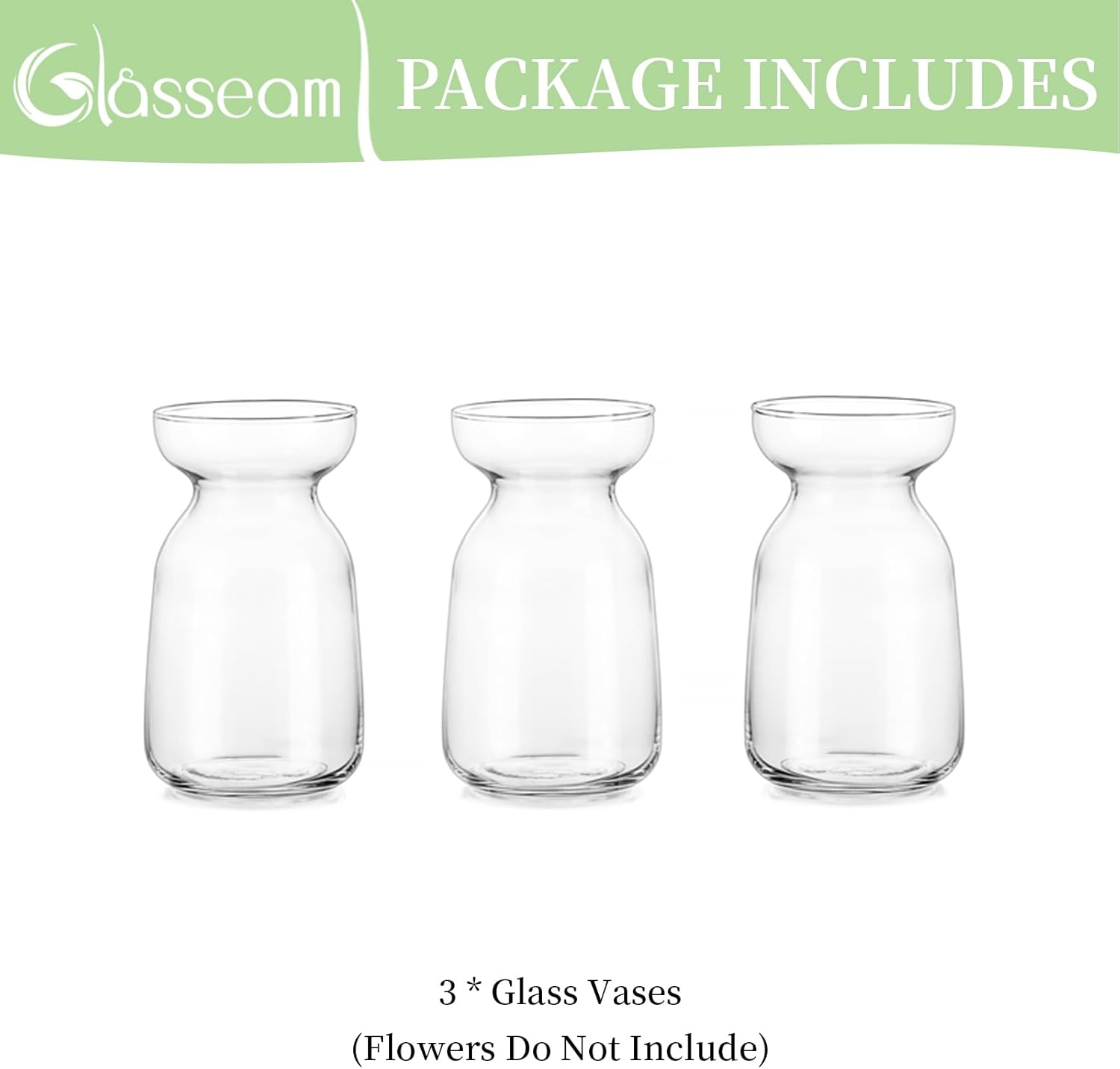 Glasseam Jarrón de vidrio de jacinto para flores jarrón de brote forzador de bulbos, juego de 3 jarrones pequeños transparentes para centros de