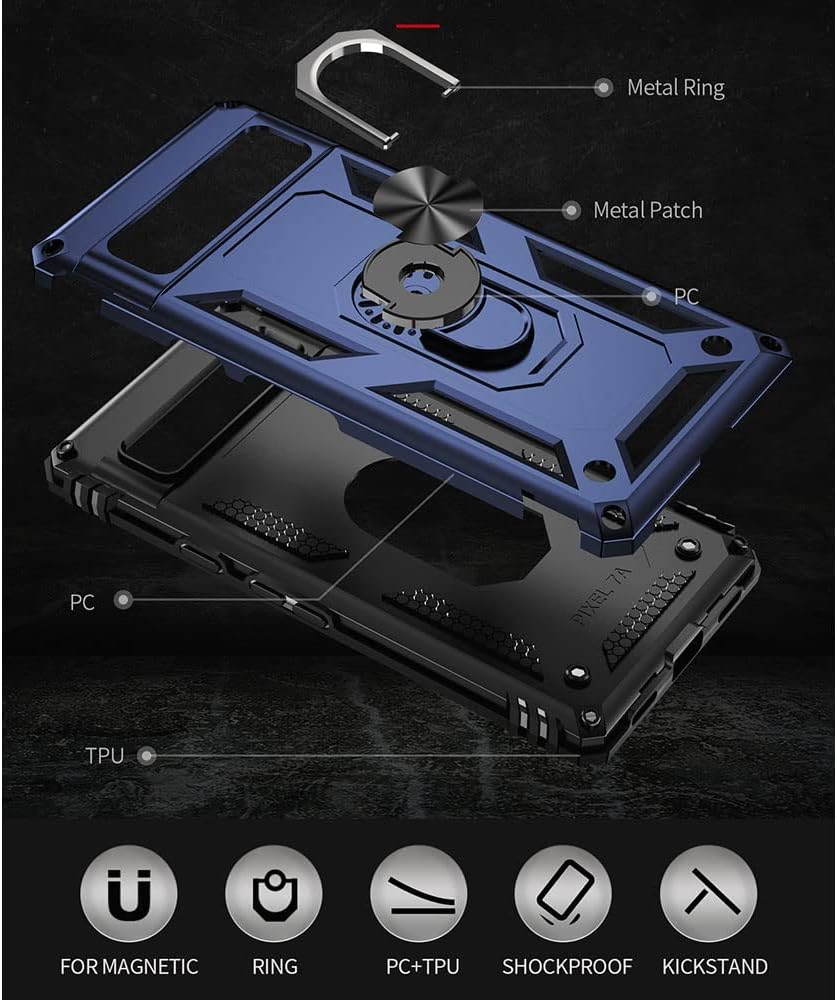 Funda para Pixel 7a, Google Pixel 7A con protector de pantalla HD, grado militar de 16 pies a prueba de caídas, anillo protector a prueba de golpes