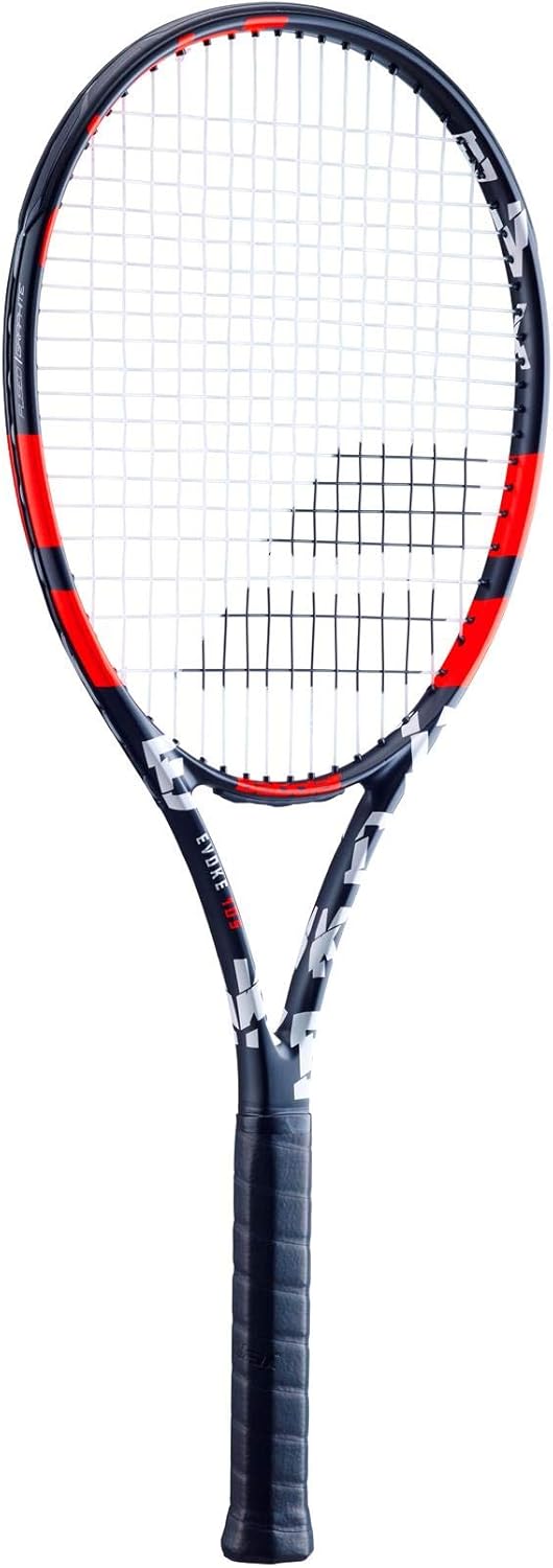 Babolat Evoke 105 – Raqueta de tenis de cuerda, negronaranja (agarre de 4 12 pulgadas)