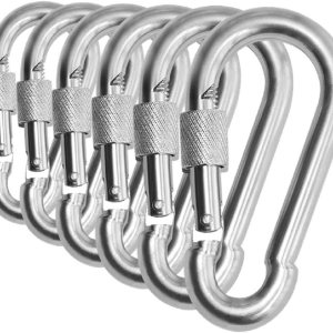 Mosquetón de bloqueo de tornillo de pulgar de acero inoxidable resistente, ganchos de enlace de clip a presión. Carga de 200 a 400 libras. 6 Mosquetón de bloqueo de tornillo de pulgar de acero inoxidable resistente, ganchos de enlace de clip a presión. Carga de 200 a 400 libras. 6