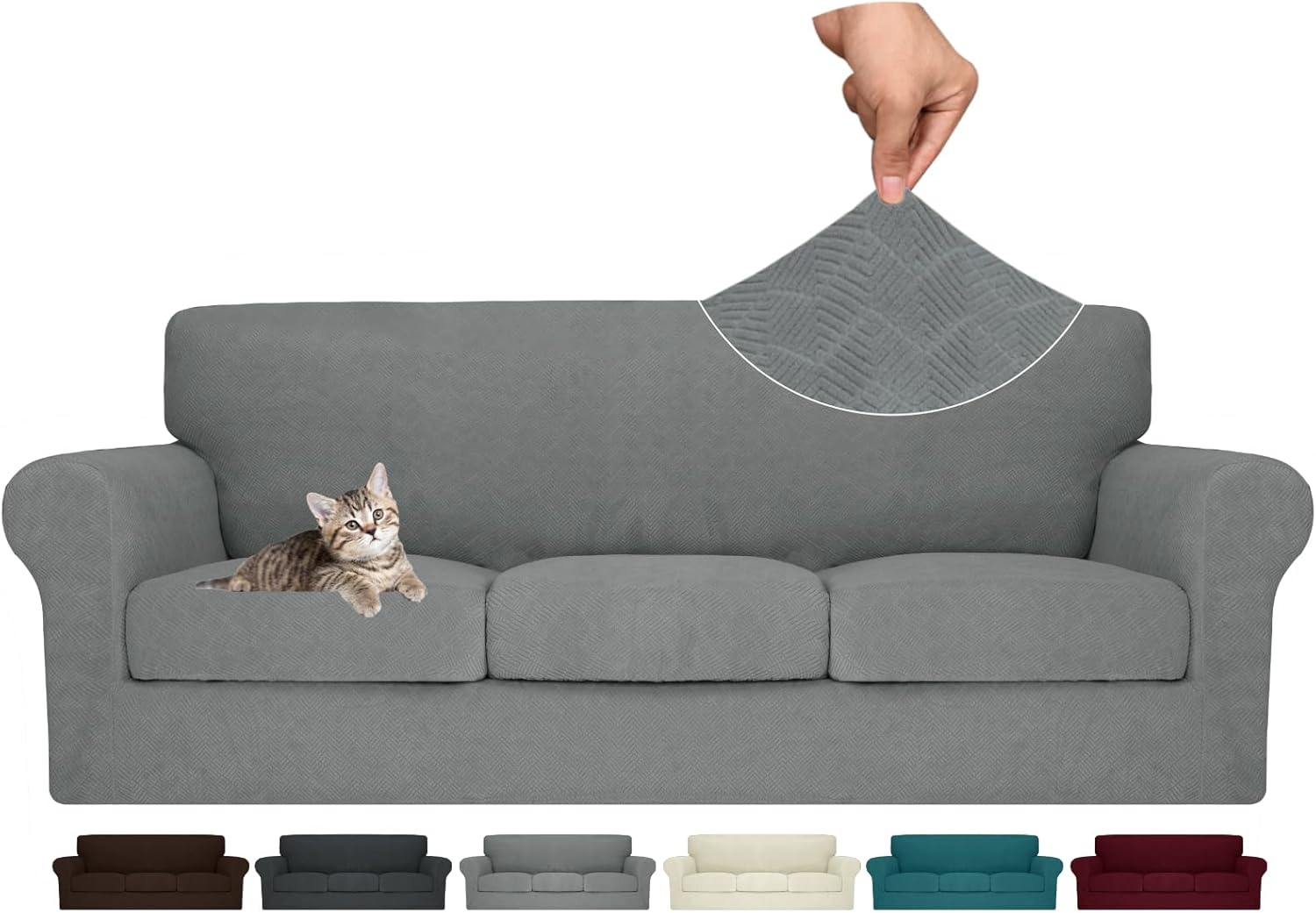 MAXIJIN Fundas de sofá de 4 piezas para sofá de 3 cojines, fundas elásticas para sofás con 3 cojines, protector grueso de muebles de 3 asientos para