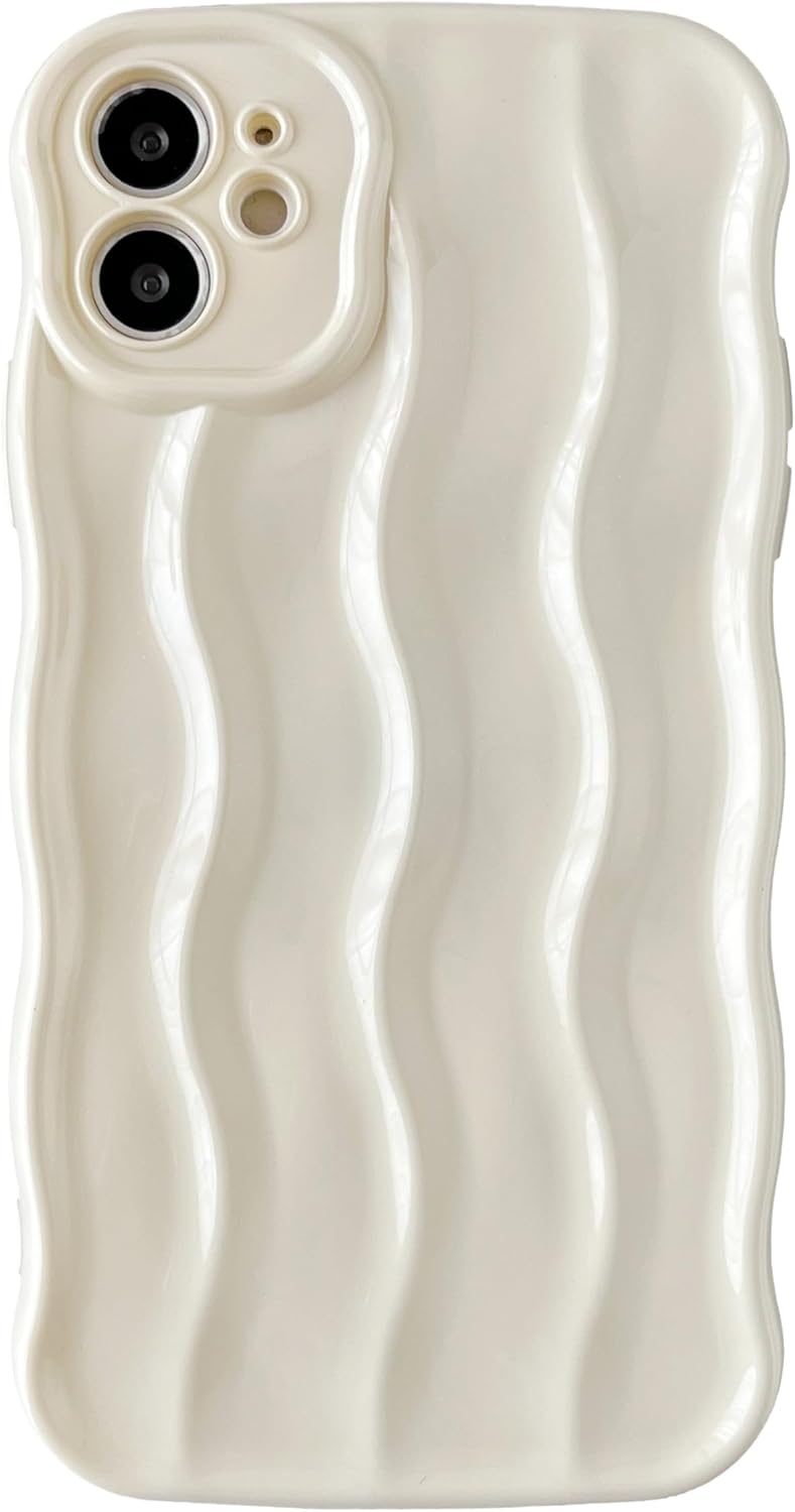 Caseative Funda para iPhone 11, funda suave con marco de onda rizada con patrón de ondulación de agua (blanco)
