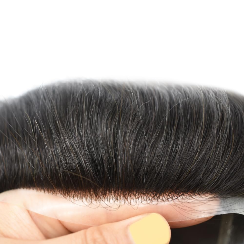 RESHE Sistema de cabello humano tipo tupé para hombre, sistema de piezas de cabello natural, línea capilar negra, pieza de pelo para hombre,