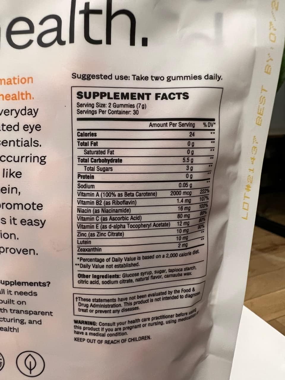 Florio Vitaminas gomosas de salud ocular para adultos, 2 veces luteína y zeaxantina, vitaminas A, B2, B3, C y E, preservan la salud macular y