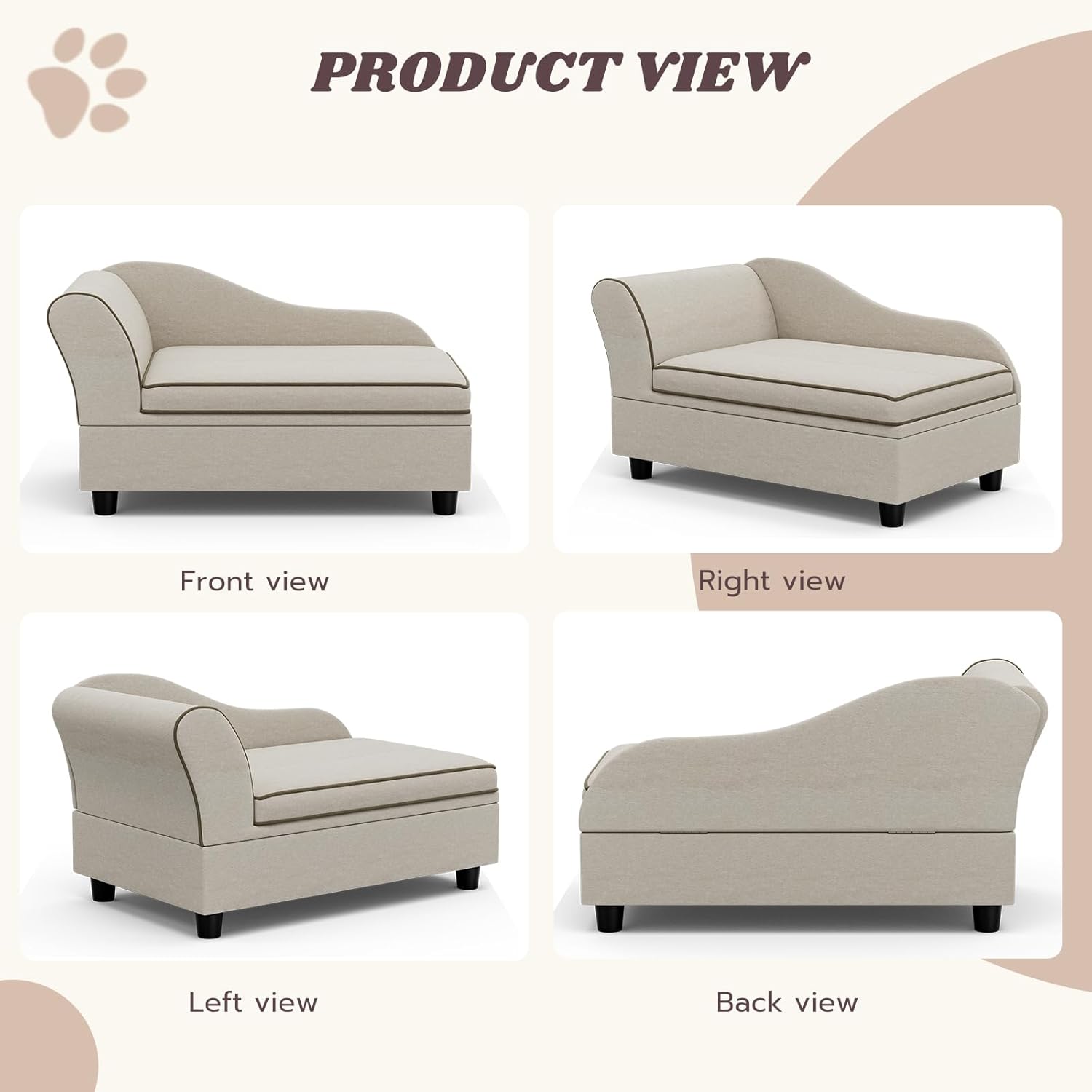 Sofá para mascotas, cómodo sofá de tela de lino para perros con caja de almacenamiento extraíble y lavable, sofá cama para perros pequeños y
