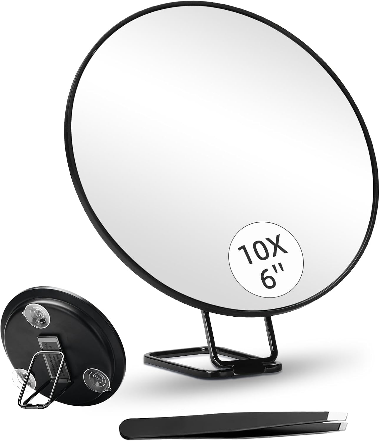 Espejo de aumento 10X con soporte ajustable de 360 y 3 ventosas, espejo de maquillaje grande de 6 pulgadas con aumento 10X para uso de mesa de mano,