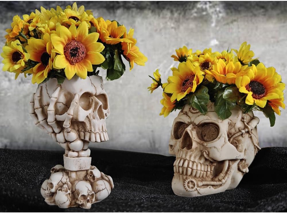Maceta de calavera, maceta de Halloween, maceta de calavera, jarrón de Halloween, macetas góticas, decoración de calavera, macetas con drenaje,