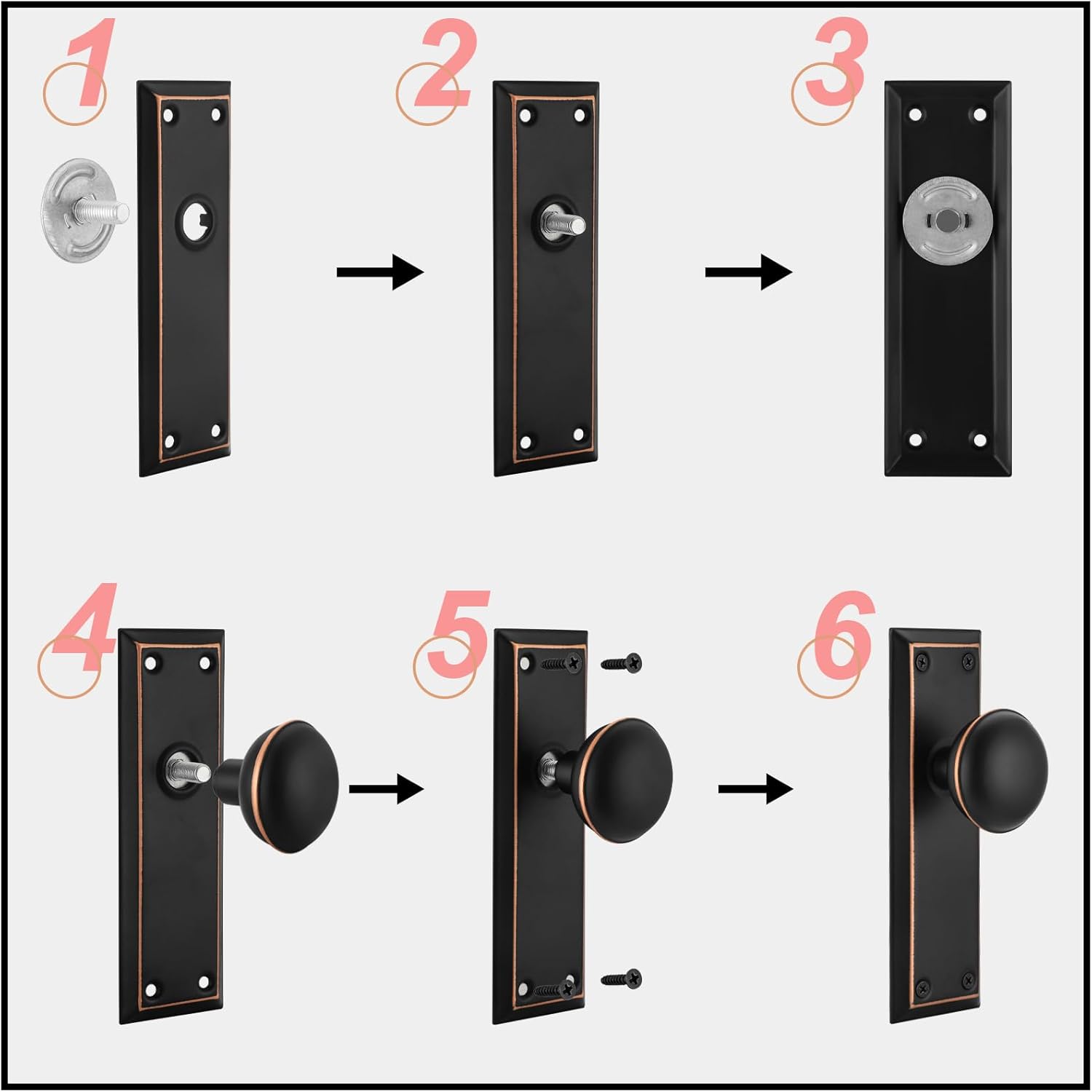 Paquete de 2 pomos de puerta falsos vintage de una cara para interiores, pomos de puerta falsos de placa larga antiguos en níquel cepillado
