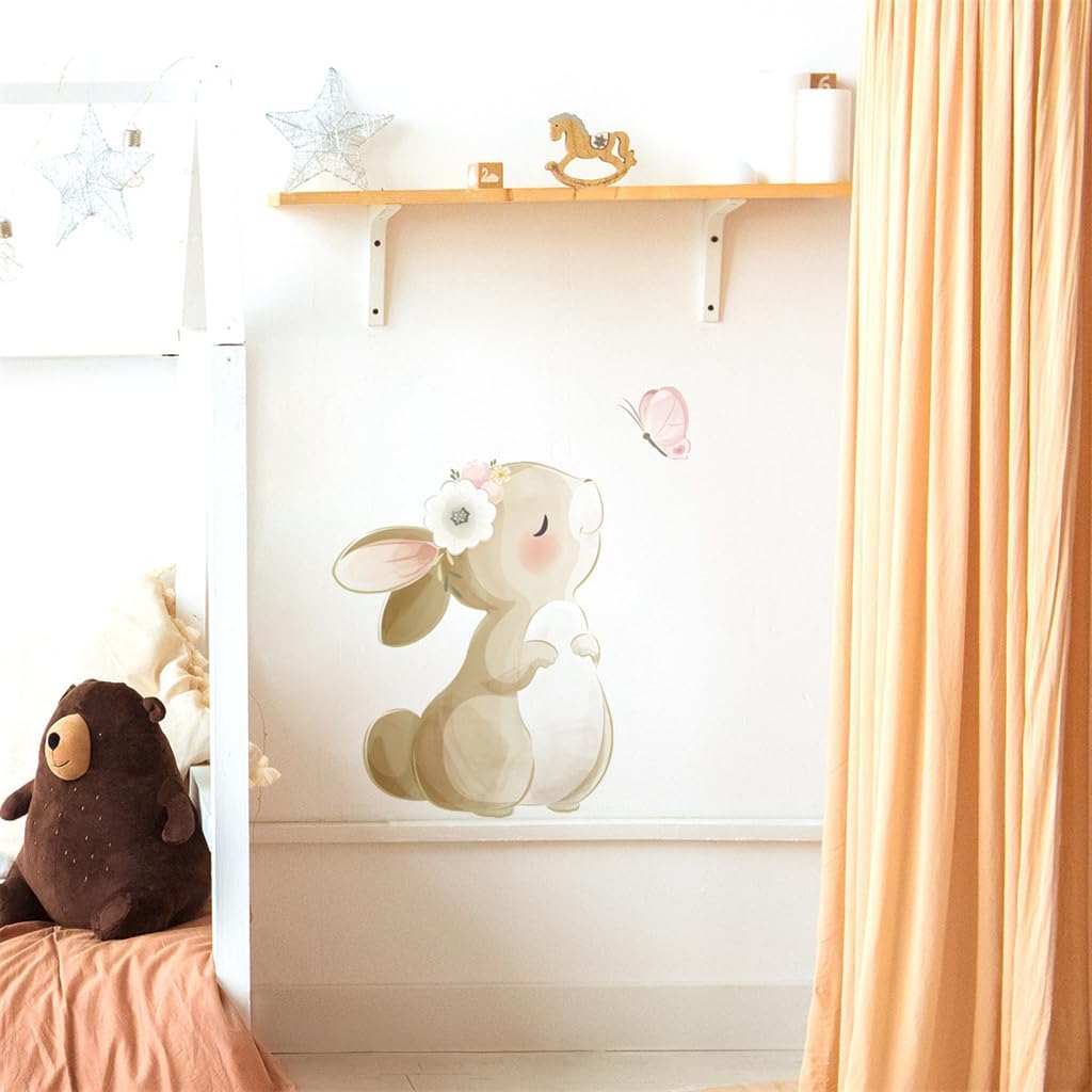 Calcomanías de pared con diseño de mariposa y conejo, decoración de dormitorio de niños y niñas, calcomanías de pared de animales de safari de