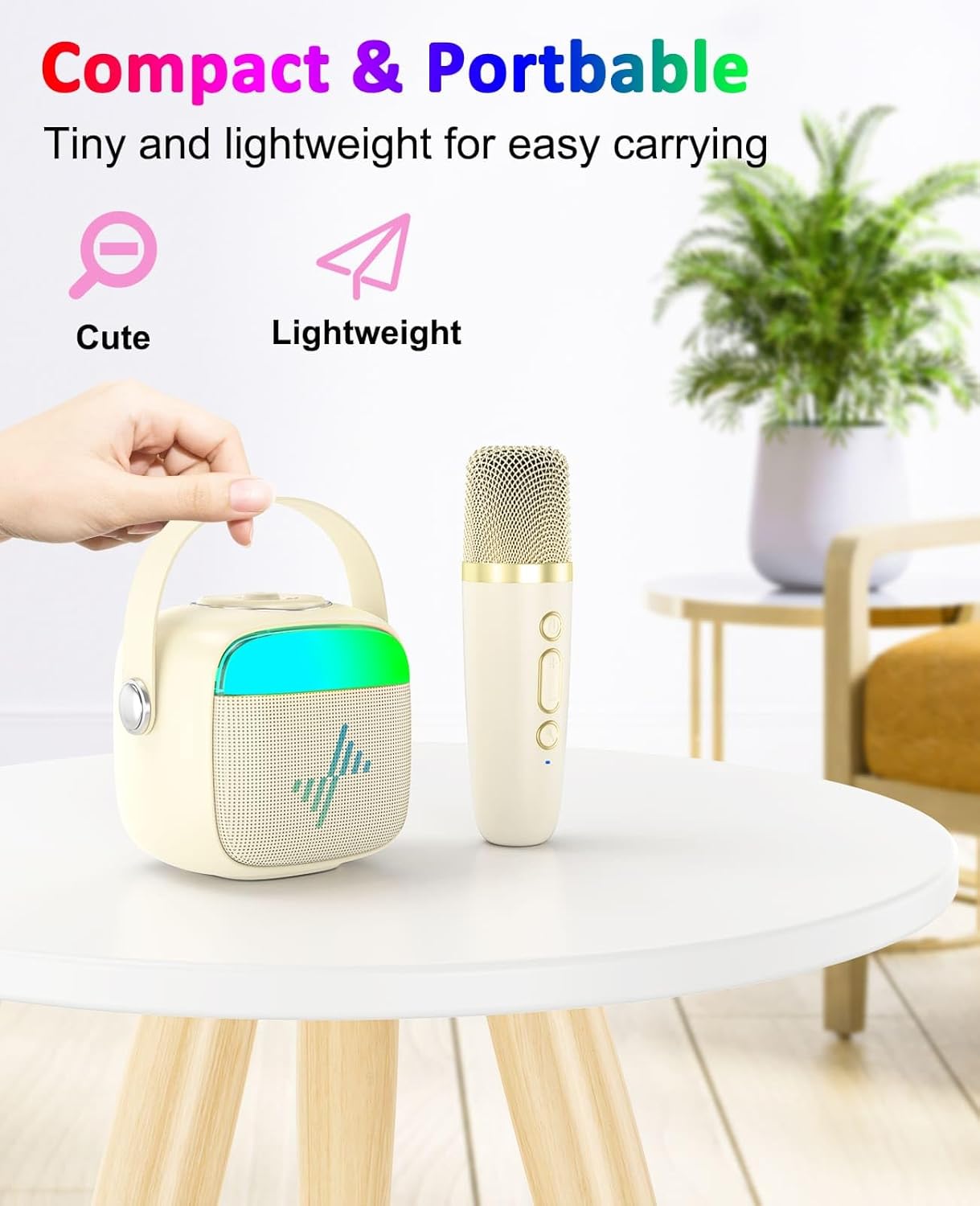 LENRUE Máquina de karaoke para niños, regalos de cumpleaños para niñas, niños y adolescentes con micrófono inalámbrico, luces de colores, regalos de