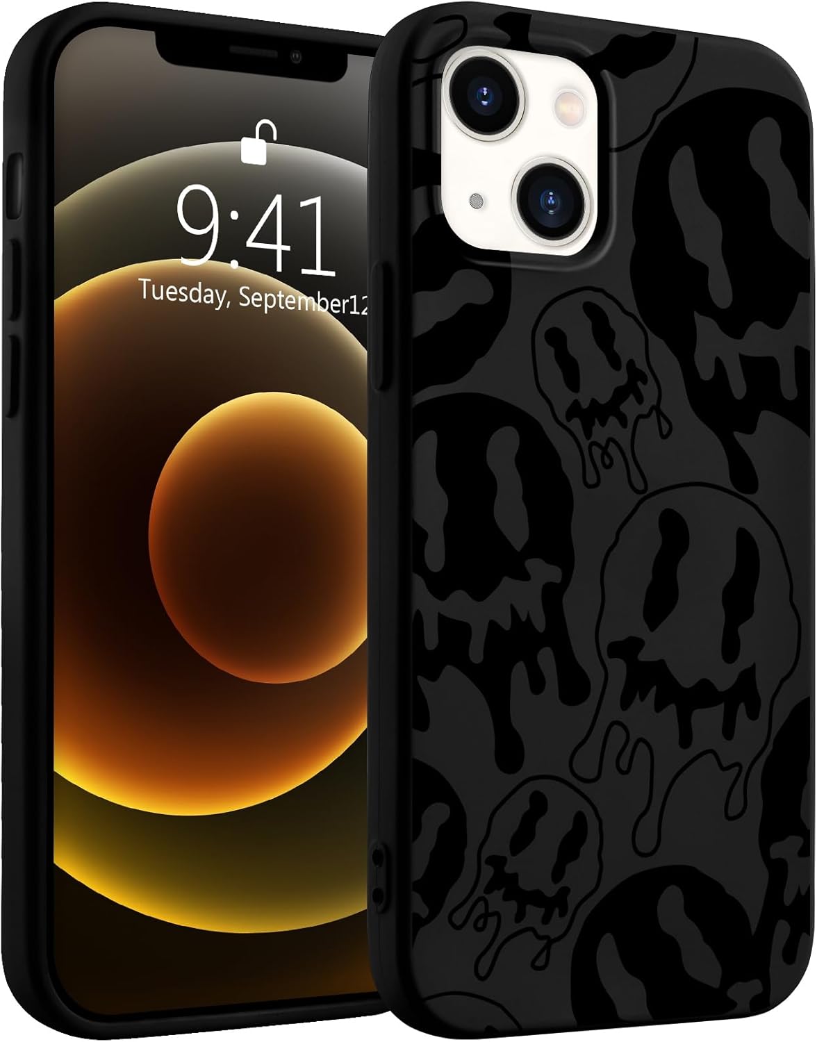 Idocolors Bonita funda flotante de fantasma negro compatible con iPhone 11, funda de silicona líquida para ojos grandes y boca, goma de gel suave,