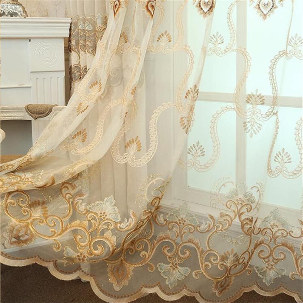 WPKIRA Cortina de gasa con diseño de flores en bordado europeo con ranura para cortinero Cortina romántica para ventana, para dormitorio o villa