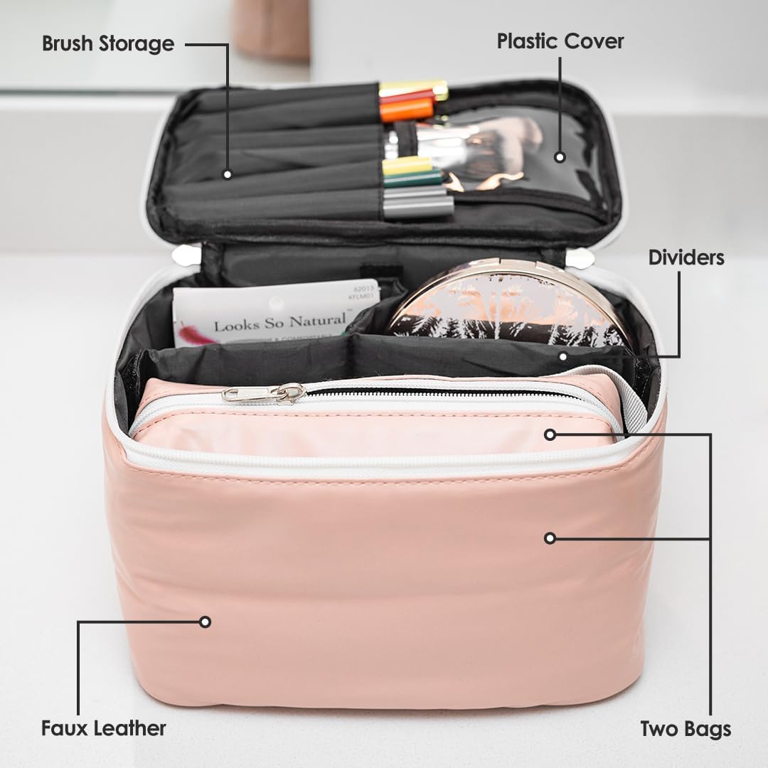 Zunee Bolsa de maquillaje  Bolsa de cosméticos portátil  Bolsa de viaje para cosméticos de gran capacidad  Juego de bolsa de maquillaje (1 bolsa