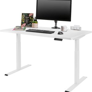 Ergotech Escritorio eléctrico ajustable de pie para el hogar u oficina, escritorio laminado negro con base blanca, 50 pulgadas x 26 pulgadas Ergotech Escritorio eléctrico ajustable de pie para el hogar u oficina, escritorio laminado negro con base blanca, 50 pulgadas x 26 pulgadas