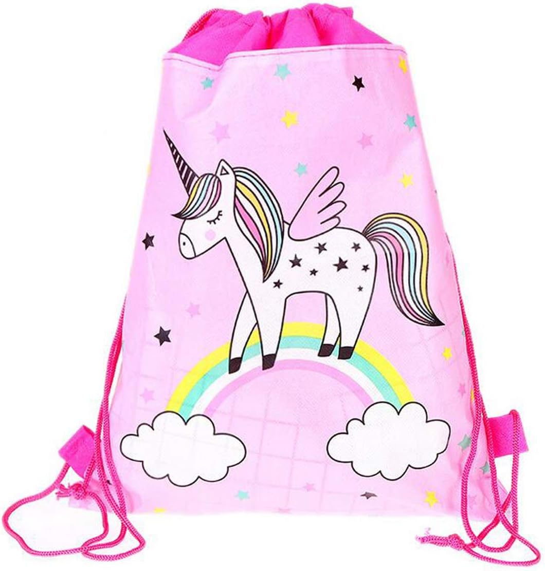 Bolsa de recuerdo de fiesta de unicornio, paquete de 8 mochilas con cordón de unicornio como bolsas de regalo de fiesta, bolsas de dulces para