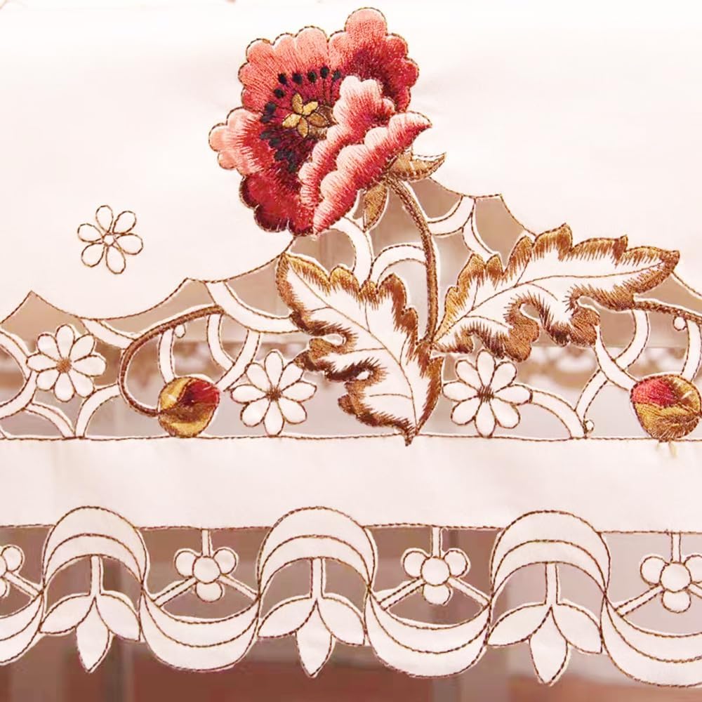 Mantel redondo clásico de encaje bordado con flores, sin arrugas y resistente a las manchas, mantel de mesa para cocina y cena (redondo de 60