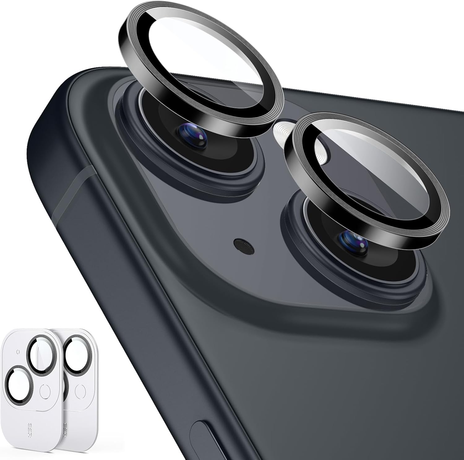 ESR Paquete de 2 protectores de lente de cámara para iPhone 1515 Plus1414 Plus, protectores individuales HD ultra resistentes, resistentes a los