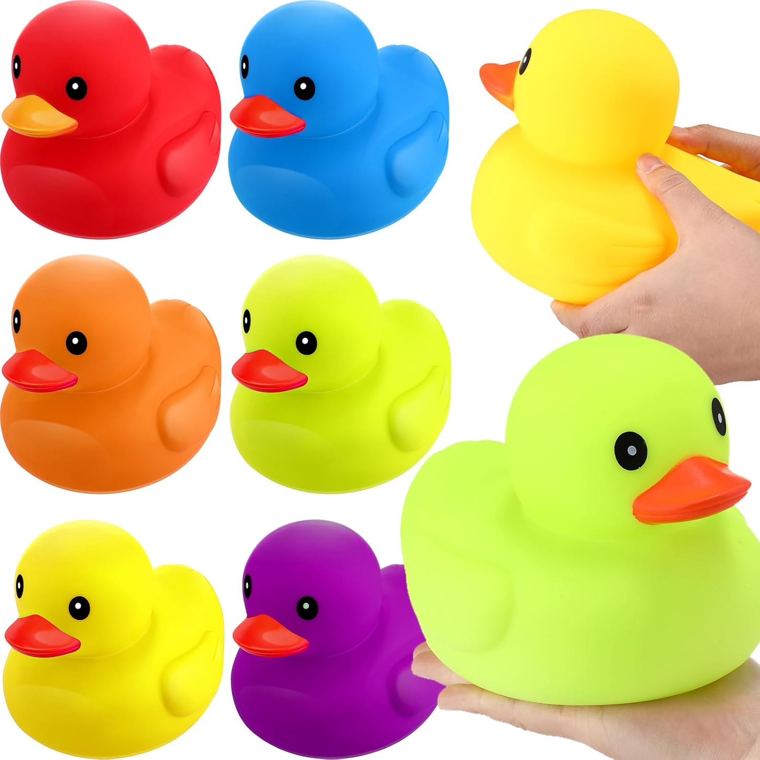 Juego de 6 patos de goma de 7.1 pulgadas, juego de patos de goma grandes y coloridos para fiestas, patos flotantes y chirriantes, juguetes de tina