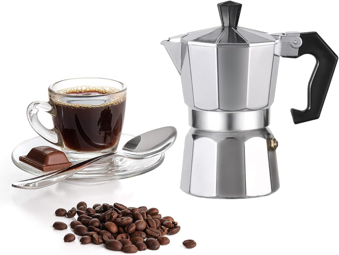 WOLEN Moka Pot – Cafetera y cafetera para estufa, cafetera italiana, cafetera Greca, cafeteras, color plateado (2 tazas)