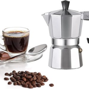 WOLEN Moka Pot – Cafetera y cafetera para estufa, cafetera italiana, cafetera Greca, cafeteras, color plateado (2 tazas) WOLEN Moka Pot – Cafetera y cafetera para estufa, cafetera italiana, cafetera Greca, cafeteras, color plateado (2 tazas)