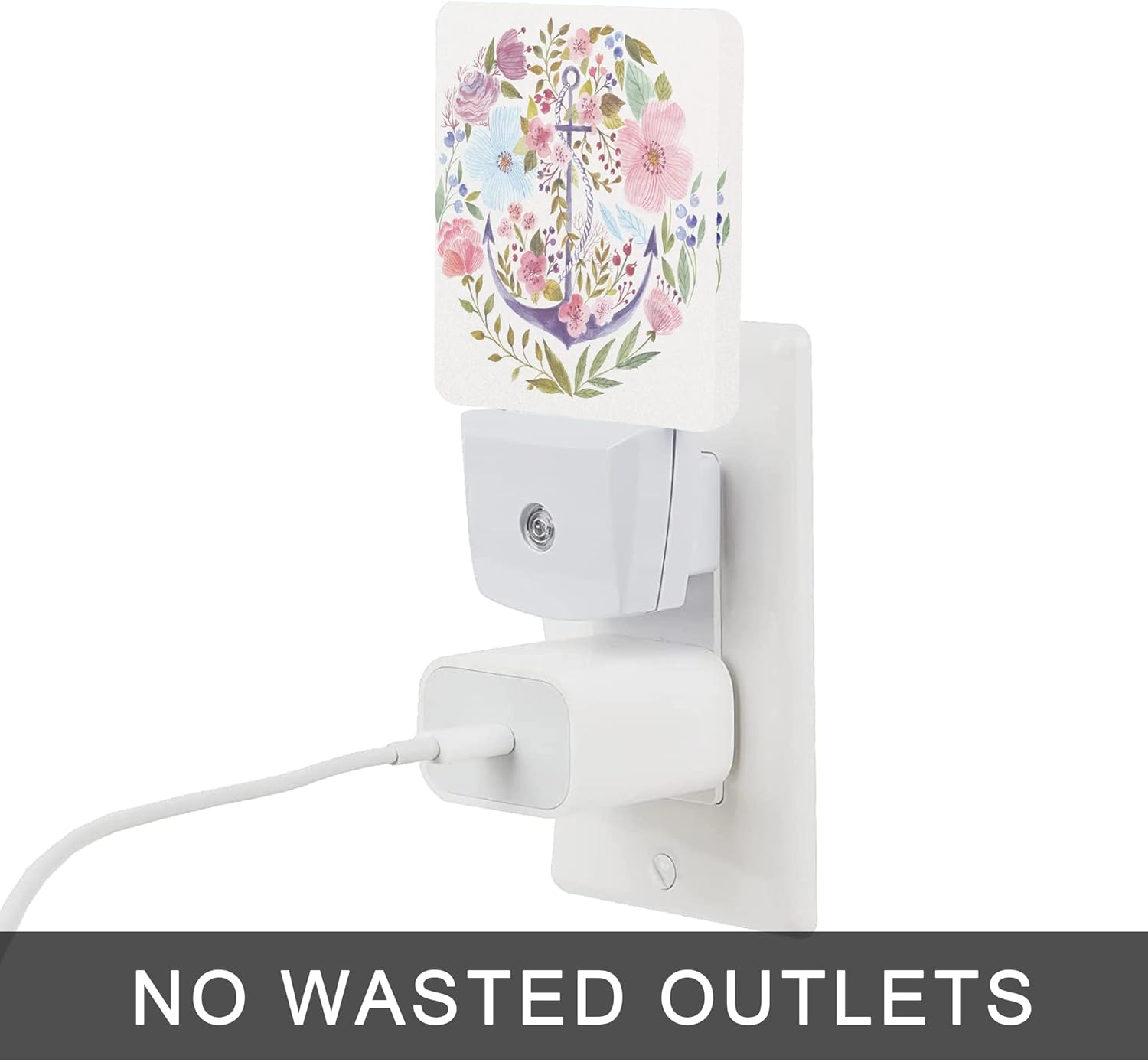 Luz nocturna de ancla, luces de noche con enchufe floral de acuarela de 0.5 W, apto para dormir para niños y niñas, luz nocturna LED con sensor de
