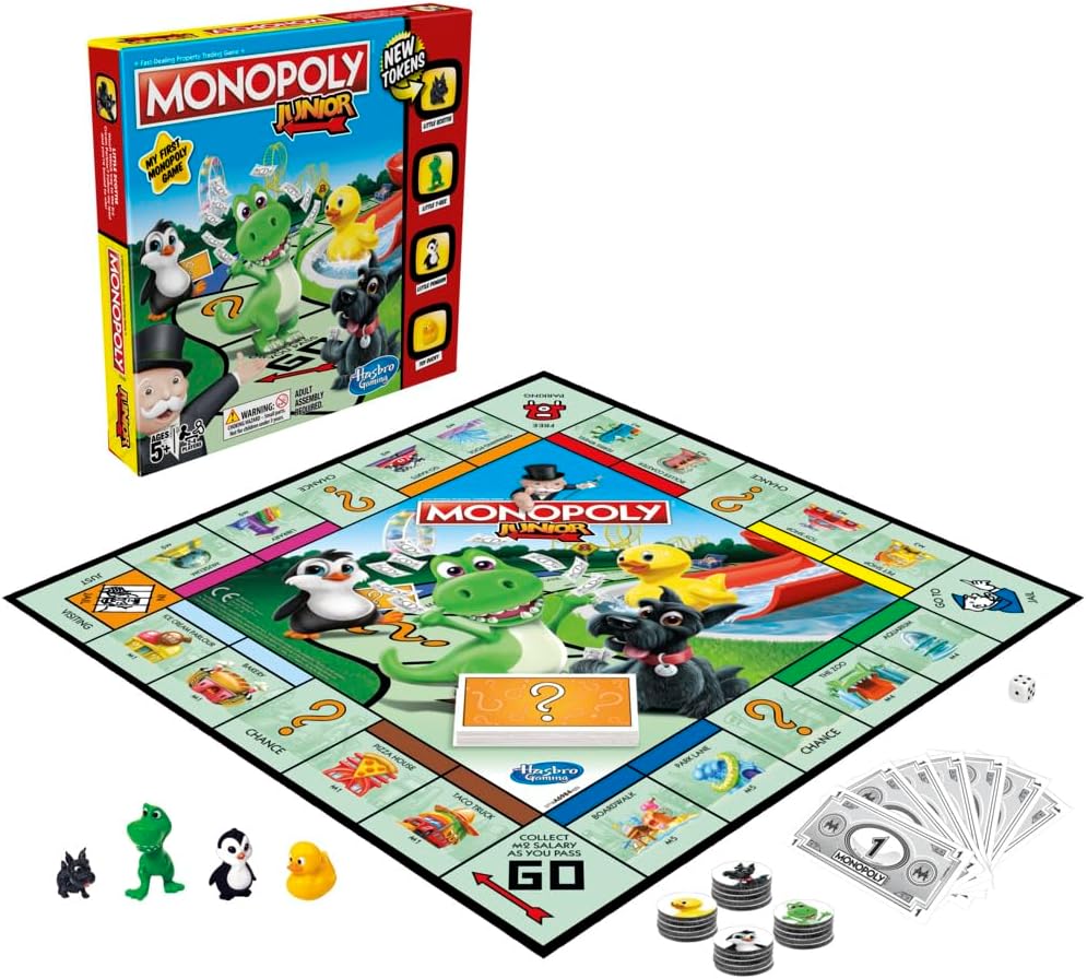 Monopoly Juego junior, juego de mesa Monopoly para niños, juego familiar para 2-4 jugadores, multicolor