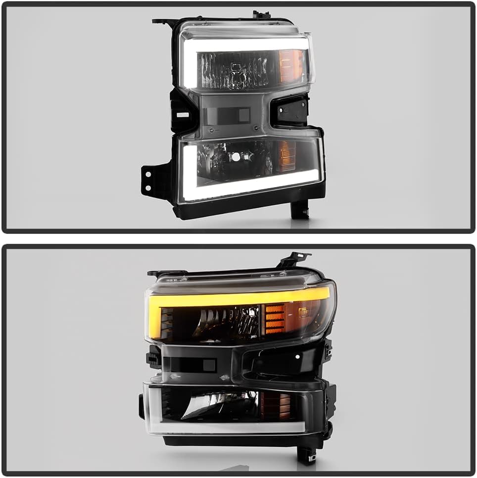 ACANII – Para halógeno sin LED 2019-2021 Chevy Silverado 1500 negro LED SwitchBack Tube Faros delanteros izquierdo y derecho