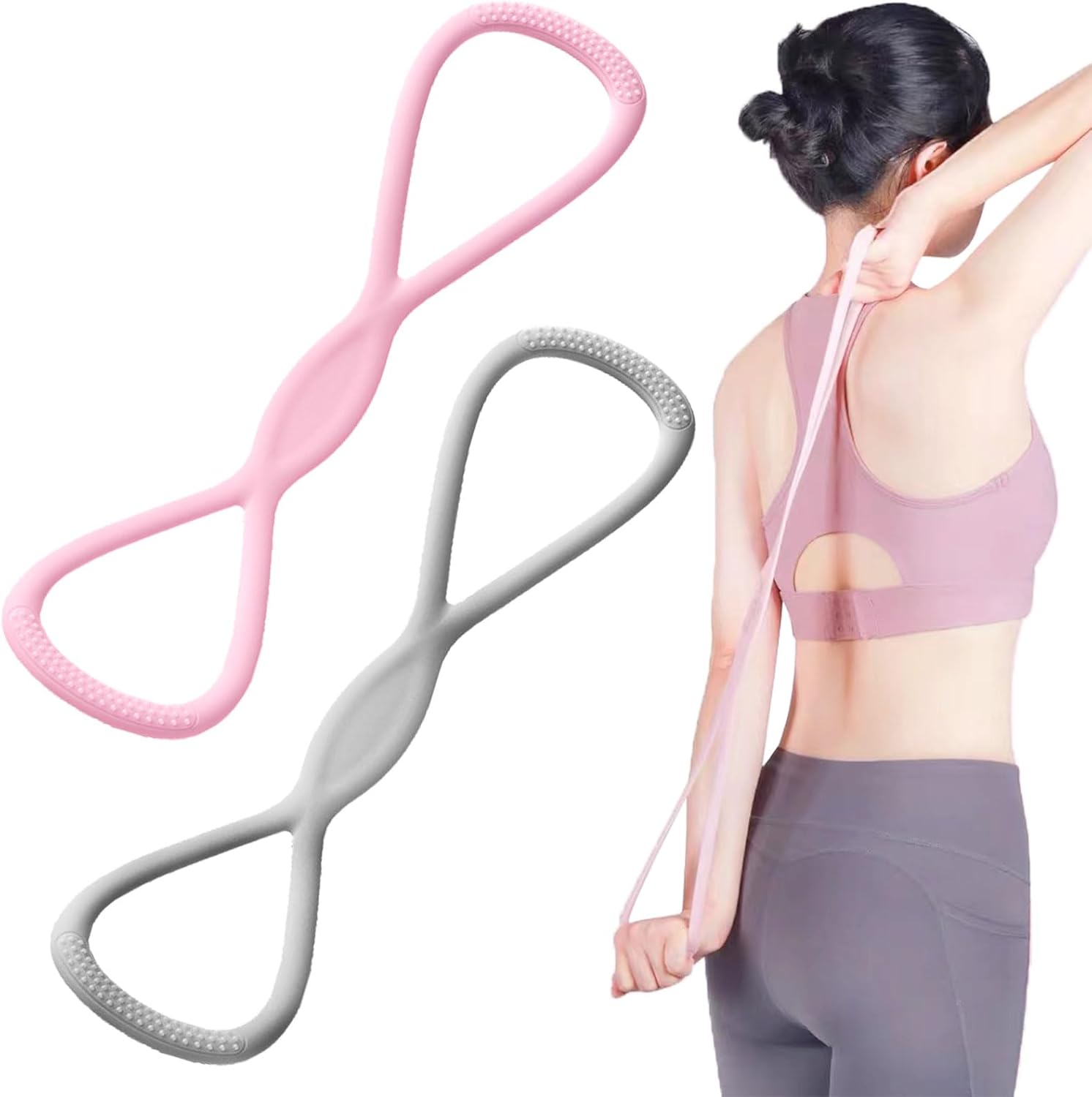 Figura 8 Banda de tensión de silicona de resistencia con asas para mujereshombres, banda de fitness para brazoespaldapechohombropiernasejercicio de