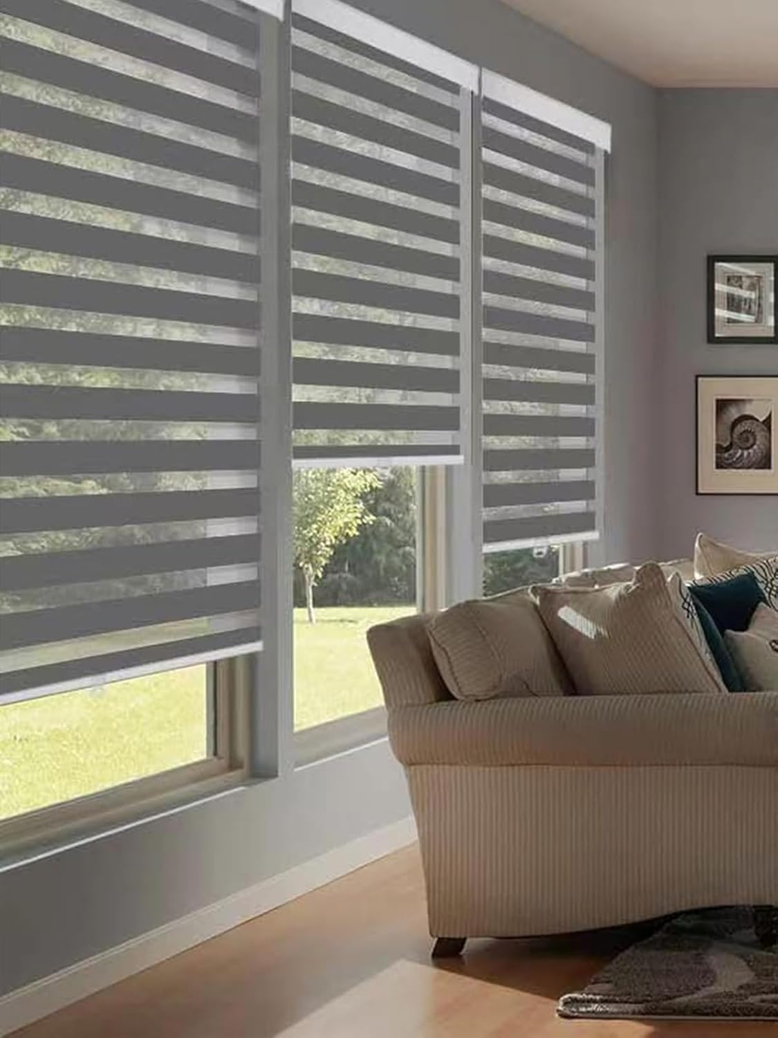 Persianas opacas de cebra sin cordones para ventanas con funda de cenefa, persianas traslúcidas de día y noche para control de luz de privacidad,