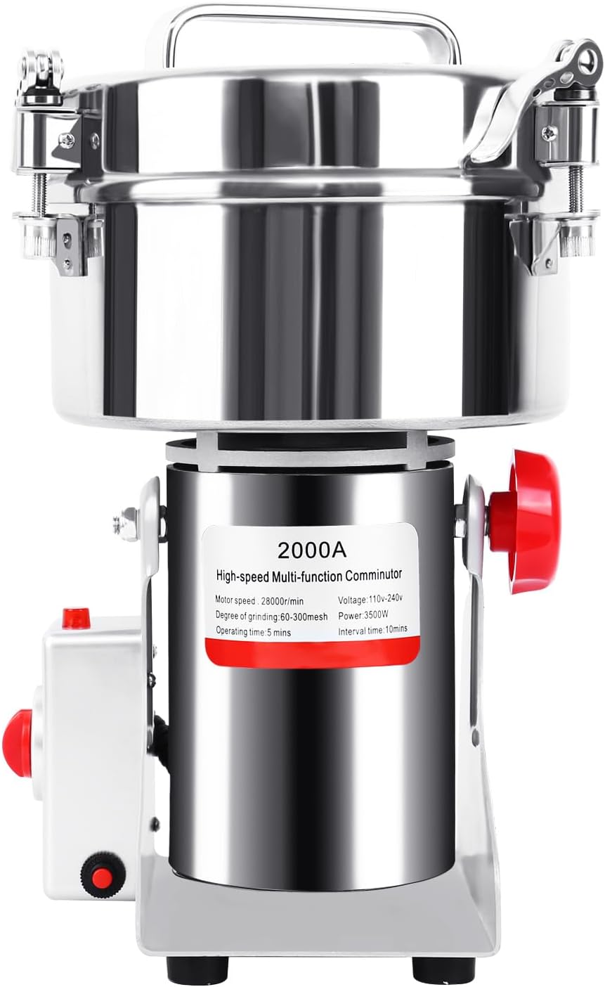 Molinillo eléctrico de grano de 70.55 oz, 3000 W, máquina de polvo de alta velocidad, tipo oscilante, malla 30-300, acero inoxidable de 32000 rpm,